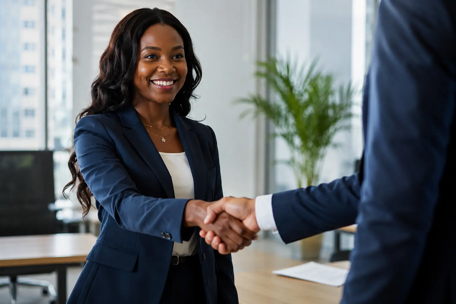 Business leaders establishing a strategic growth partnership